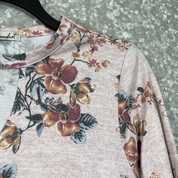 Gypsies & Moondust Pink Floral Neck Cutout Sweatshirt - Size Large - Lightweight - Picture 2 of 7